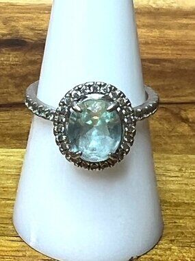 Ring Bomb Party Ring, size 8, Light Aquamarine, silver color band